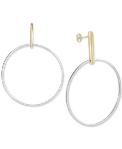 Shop Argento Vivo Two-tone Drop Hoop Earrings In Sterling Silver & Gold-plate In Gold/silver