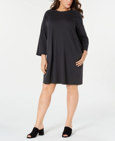 Shop Eileen Fisher Plus Size Bracelet-sleeve Dress In Graphite