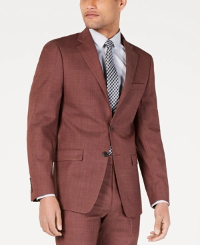 Shop Calvin Klein Men's Slim-fit Stretch Solid Suit Jacket In Brick