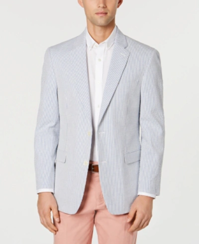 Shop Tommy Hilfiger Men's Modern-fit Th Flex Stretch Seersucker Stripe Sport Coat In Blue/white