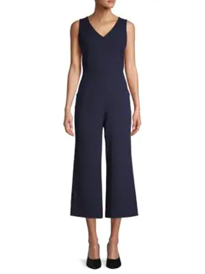 Shop Karl Lagerfeld Cropped Jumpsuit In Navy