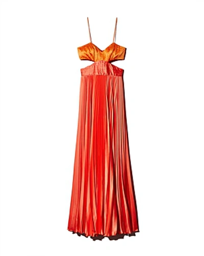 Shop Amur Elodie Pleated Color-block Satin Gown In Coral Orange