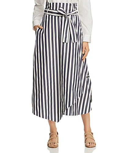 Shop Weekend Max Mara Biella Asymmetric Striped Cotton Midi Skirt In Ultramarine
