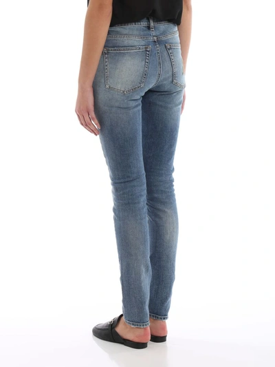 Shop Saint Laurent Embroidered Skinny Jeans In Used Medium Blue