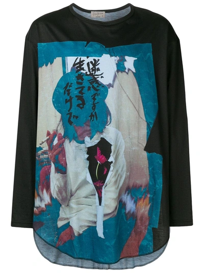 Shop Yohji Yamamoto Graphic Long-sleeved T-shirt - Black