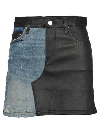 Shop Amiri Mixed Material Mini Skirt In Vintage Indigo