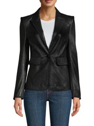 Shop L Agence Paulie Leather Blazer In Black