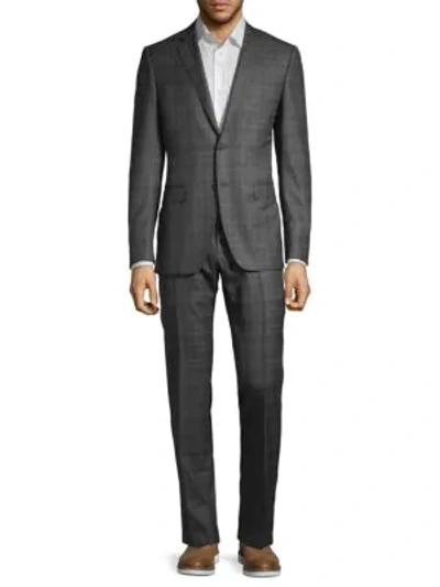 Shop Canali Plaid Slim-fit Wool Suit In Grey