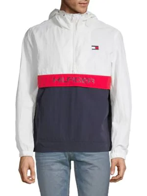 Tommy Hilfiger Half-zip Logo Windbreaker In White | ModeSens