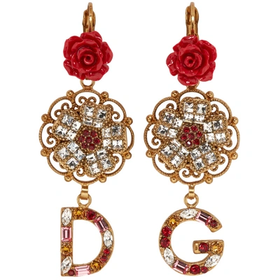 Shop Dolce & Gabbana Dolce And Gabbana Gold Flower Crystal Earrings In Zoo00 Gold