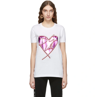 Shop Dolce & Gabbana Dolce And Gabbana White Metallic Heart T-shirt In W0800 White
