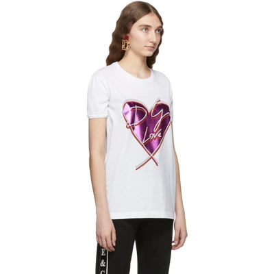 Shop Dolce & Gabbana Dolce And Gabbana White Metallic Heart T-shirt In W0800 White