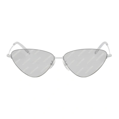 Shop Balenciaga White Invisible Logo Lens Cat-eye Sunglasses In 006 White