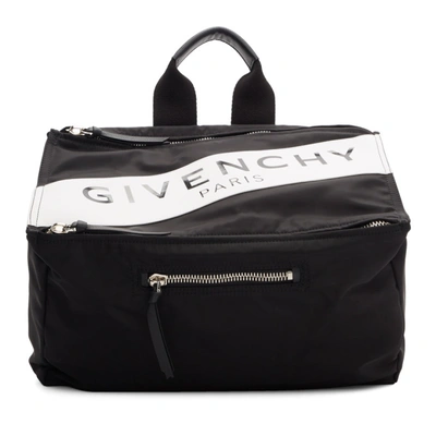 Shop Givenchy Black Band Logo Pandora Messenger Bag In 004 Wht/blk