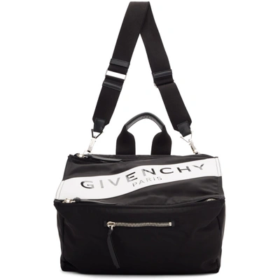 Shop Givenchy Black Band Logo Pandora Messenger Bag In 004 Wht/blk