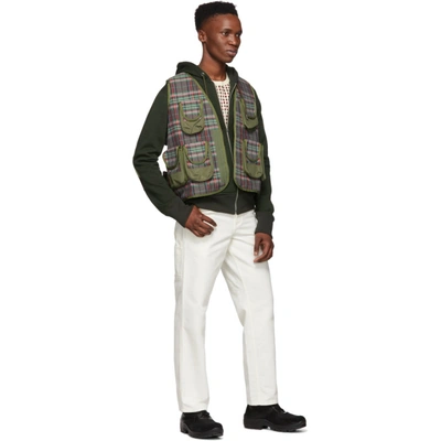 Shop Junya Watanabe Brown And Green Oxford Check Vest In 1 Brwn/grn