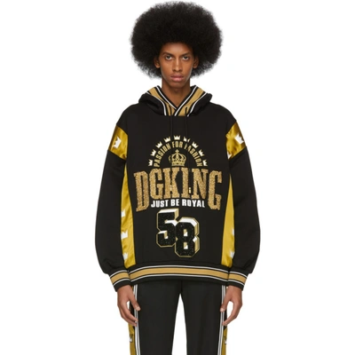 Shop Dolce & Gabbana Dolce And Gabbana Black And Gold Dg King Hoodie In N0000 Black