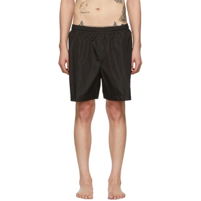 Shop Off-white Black Oversized Rubber Logo Swim Shorts