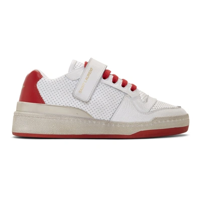 Shop Saint Laurent White And Red Sl24 Low Sneakers In 9490 White