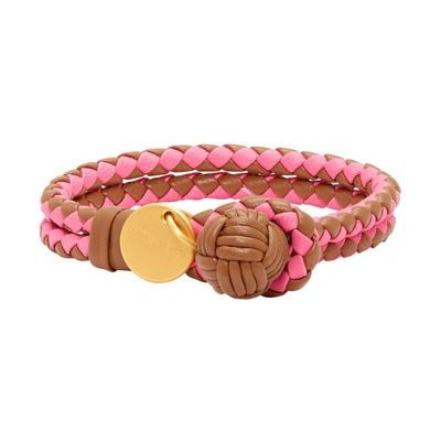 Shop Bottega Veneta Tan And Pink Intrecciato Bracelet In 2616 Camell