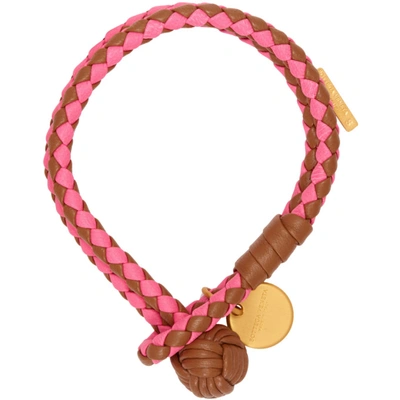 Shop Bottega Veneta Tan And Pink Intrecciato Bracelet In 2616 Camell