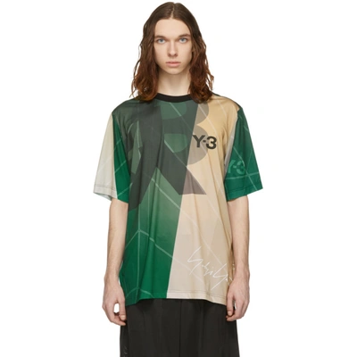 Shop Y-3 Beige And Green Aop Football T-shirt In Champagne