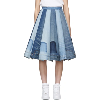 Shop Junya Watanabe Indigo Denim Mix Panelled Skirt In 1 Indigo