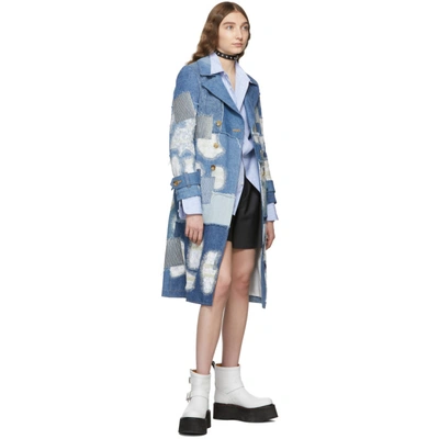 Shop Junya Watanabe Indigo And White Denim Mix Lace Patchwork Jacket