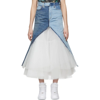 Junya Watanabe Tulle Denim Midi Skirt In 1 Indigo/white | ModeSens