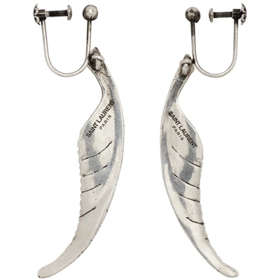 Shop Saint Laurent Silver Animalier Feather Earrings In 8142 Ox.sil