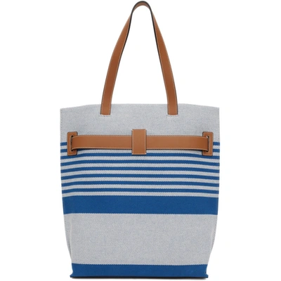 Shop Loewe Blue And White Striped Tote In 5587 Blue