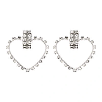 Shop Saint Laurent Silver Crystal Smoking Love Hearts Earrings In 8368 Silver