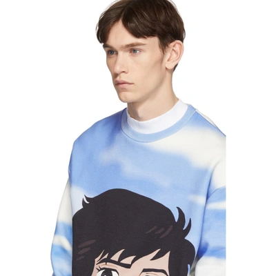 Shop Msgm Blue And White Shiro Print Sweatshirt In 01 Multi