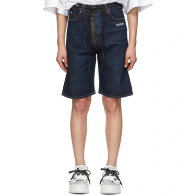 Shop Off-white Blue Denim Slim Shorts In 8710 Medblu