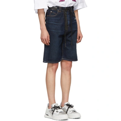 Shop Off-white Blue Denim Slim Shorts In 8710 Medblu
