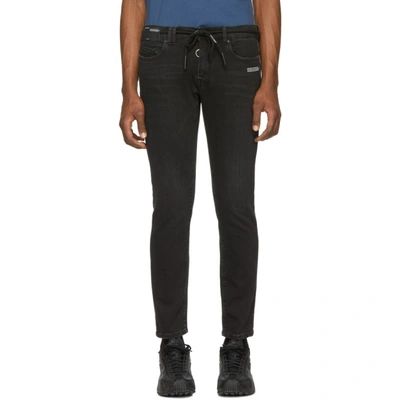 Shop Off-white Black Skinny Regular Length Jeans In 1001 Blk/wt