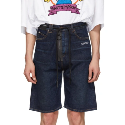 Shop Off-white Blue Denim Slim Shorts In 8710 Medblu