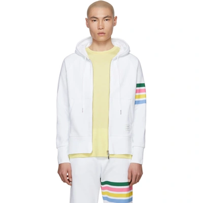 Shop Thom Browne White Classic Zip-up 4-bar Hoodie In White 100