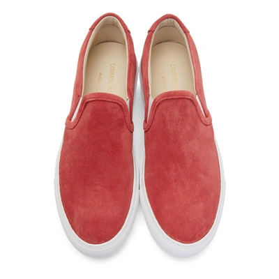 Shop Common Projects Red Suede Slip-on Sneakers