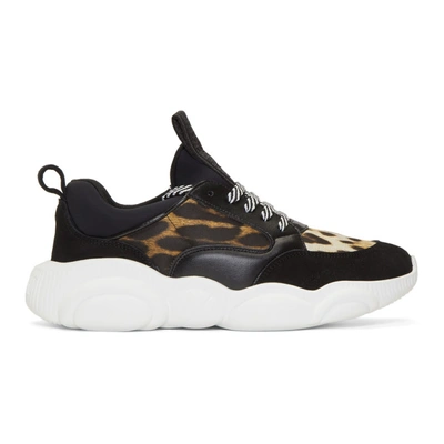 Shop Moschino Black Leopard Teddy Run Sneakers In 30a Leopard