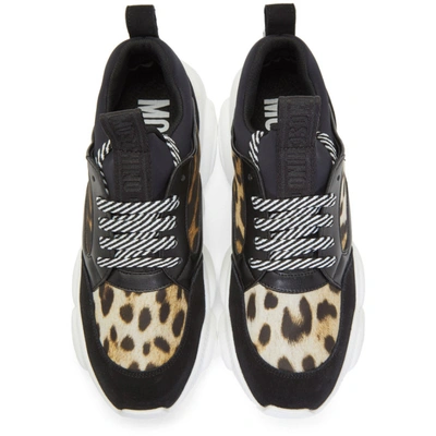 Shop Moschino Black Leopard Teddy Run Sneakers In 30a Leopard