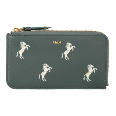 Shop Chloé Chloe Blue Medium Embroidered Horses Signature Card Holder In 41h Cloudyb