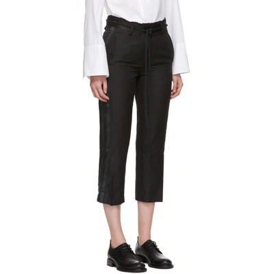 Shop Ann Demeulemeester Black Linen Belted Trousers