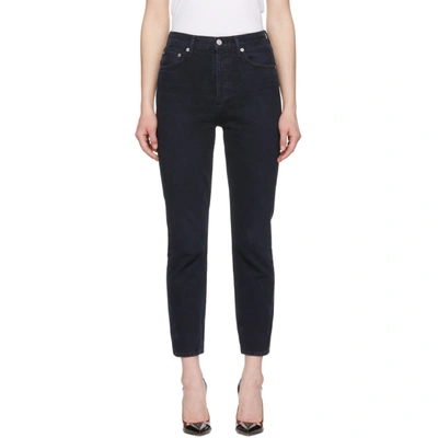 Shop Agolde Blue Riley Hi Rise Straight Crop Jeans