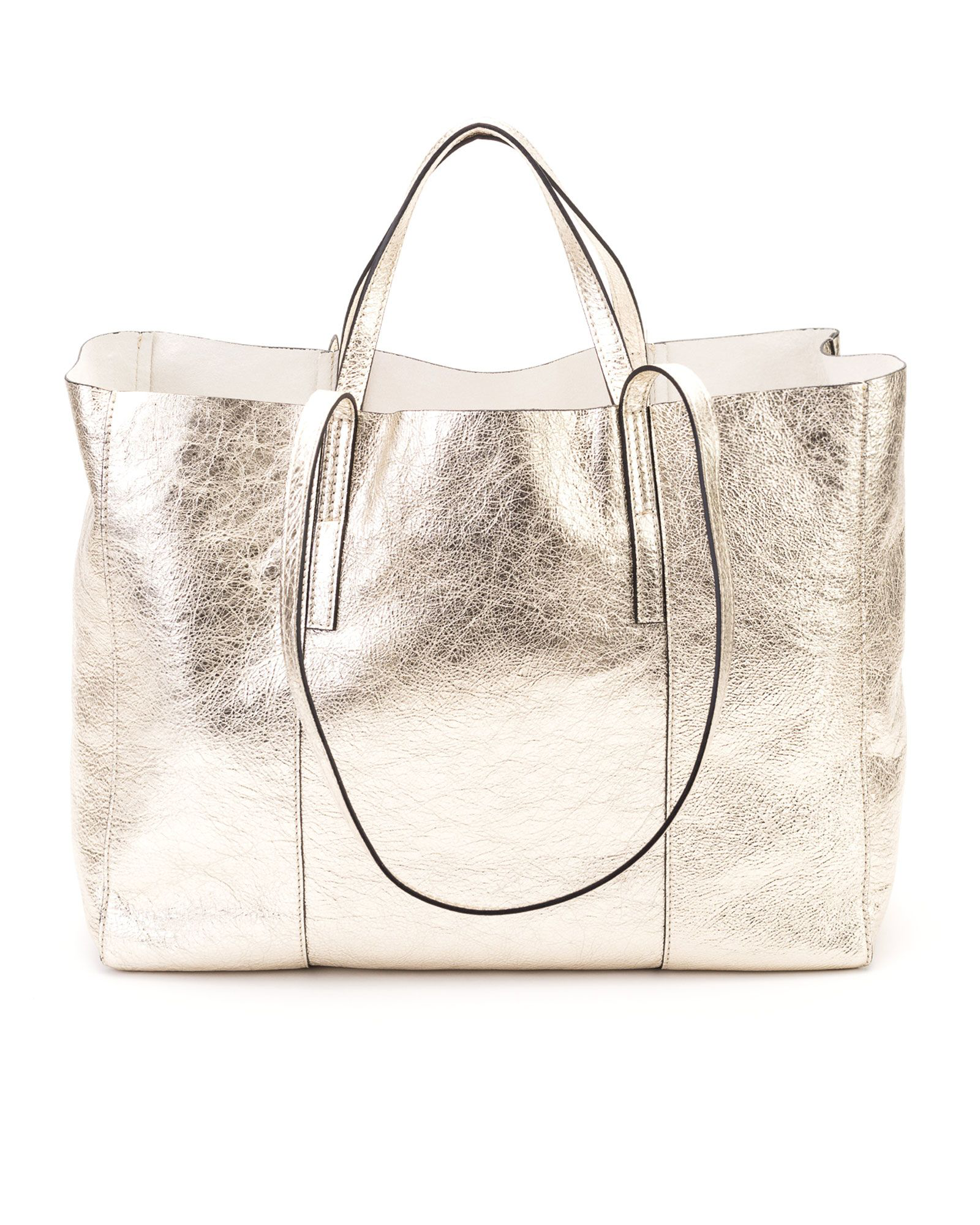 metallic leather tote bag