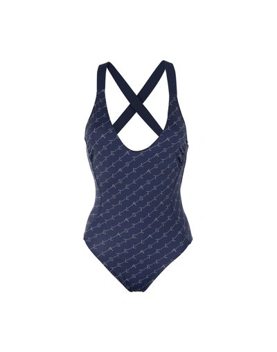 Shop Stella Mccartney Woman One-piece Swimsuit Midnight Blue Size M Polyamide, Elastane