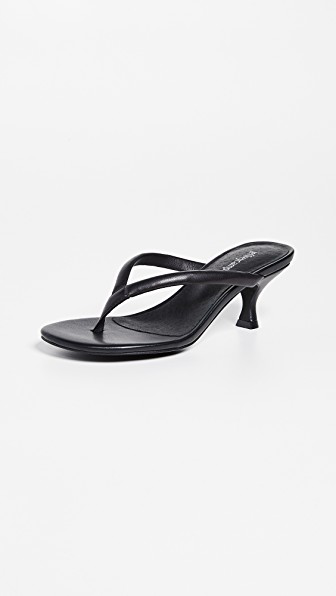 black kitten heel flip flops