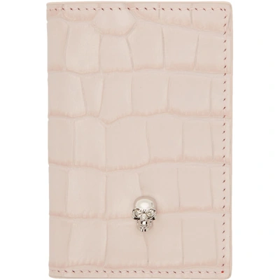 Shop Alexander Mcqueen Pink Croc Skull Bifold Card Holder In 5749 Rose