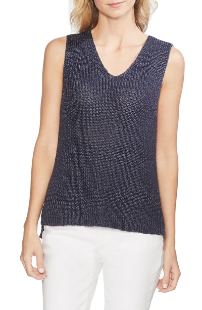 Shop Vince Camuto Specked Shiny Sleeveless Sweater In Classic Navy