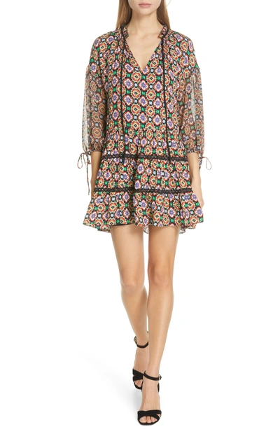 Shop Alice And Olivia Arnette Tiered Tunic Dress In Palace Tile Multi